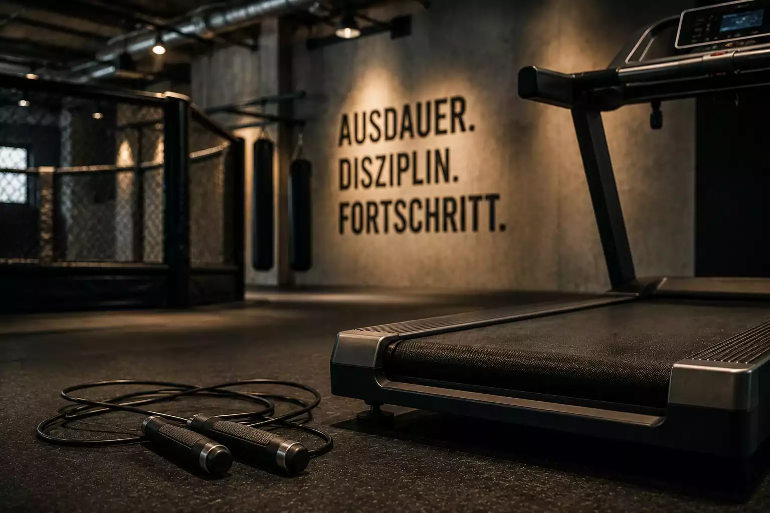 Springseil und Laufband in einem MMA-Gym als Symbol für den Cardio-Faktor bei UFC-Wetten