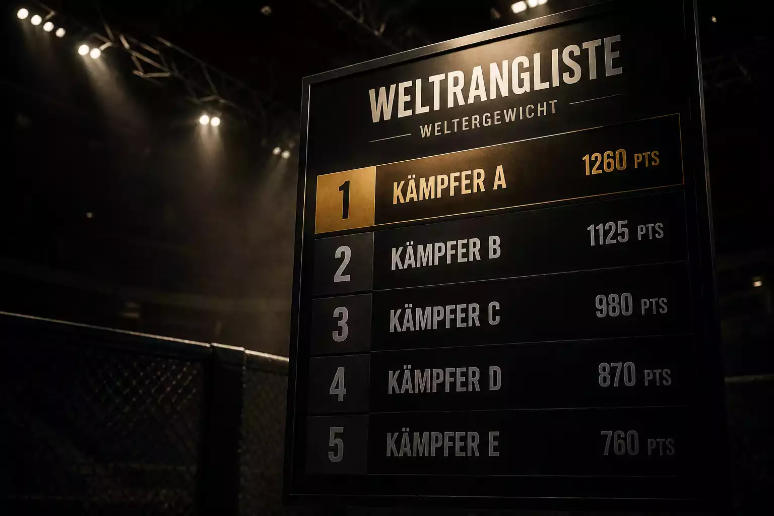 Ranglisten-Tafel mit Zahlen als Symbol fuer UFC-Rankings und deren Bedeutung fuer Wetten