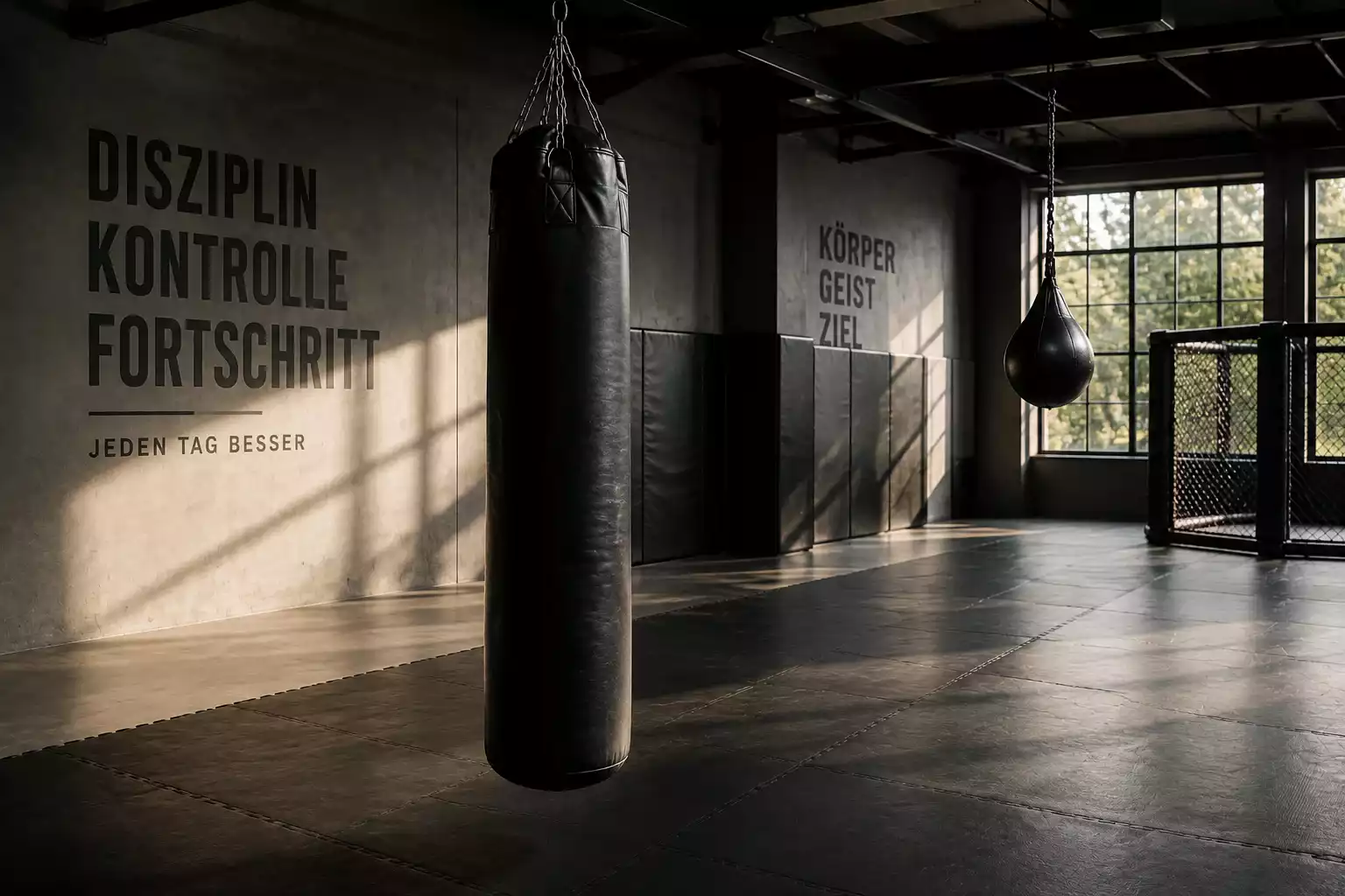 MMA-Trainingsgeräte in einem Kampfsport-Gym als Symbol für die Trainingscamp-Analyse