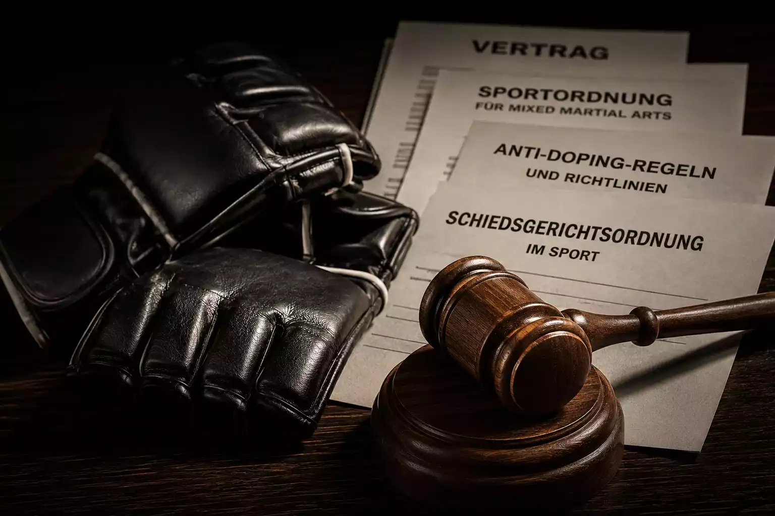 Richter-Hammer auf einem MMA-Handschuh als Symbol fuer die Rechtslage bei UFC-Wetten in Deutschland