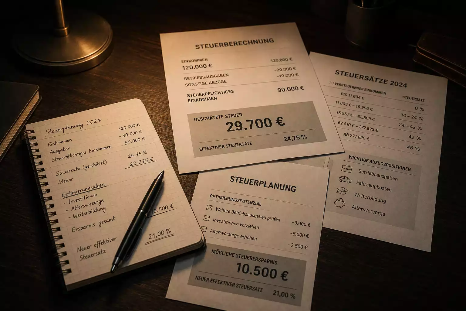 Taschenrechner neben Steuerdokumenten als Symbol für die Sportwettensteuer bei UFC-Wetten