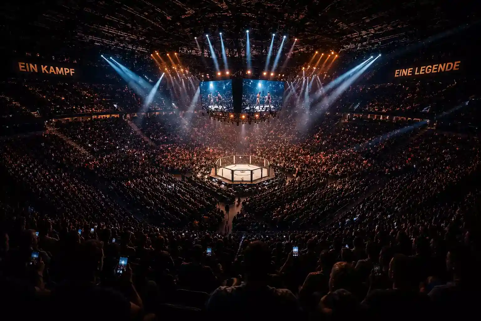 UFC-Oktagon bei einem Live-Event mit Zuschauern und Beleuchtung